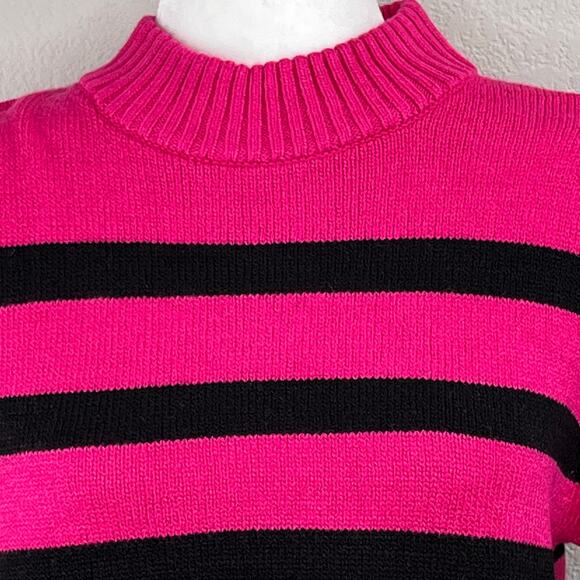 Elie Tahari Deep Fuchsia Pink & Black Stripe Mock Neck Sweater NWT Large - Picture 5 of 12